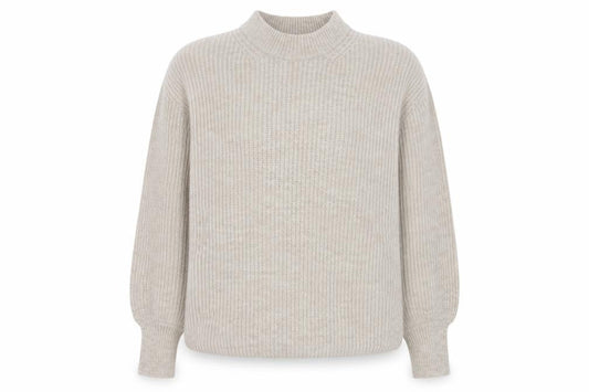 Front view of ASOS Women Beige Mock Neck Ribbed Knit jumper, size 14