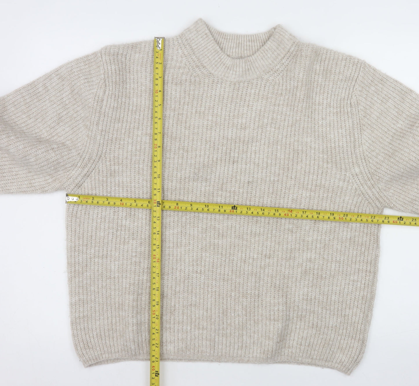 ASOS Women Beige Mock Neck Ribbed Knit Pullover Jumper Size 14