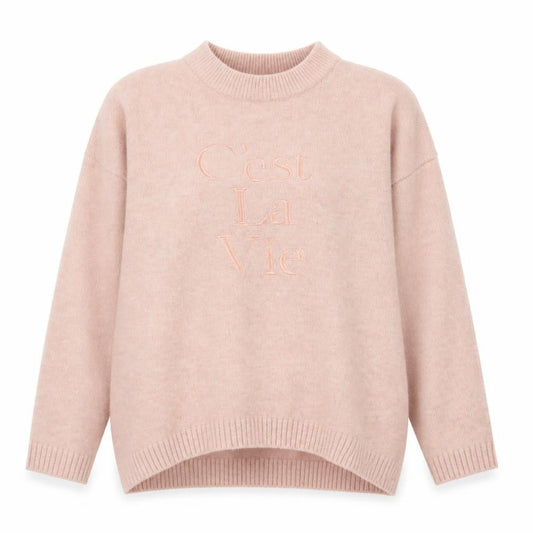 New Look Women Pink Embroidered Mock Neck Pullover Jumper Size S