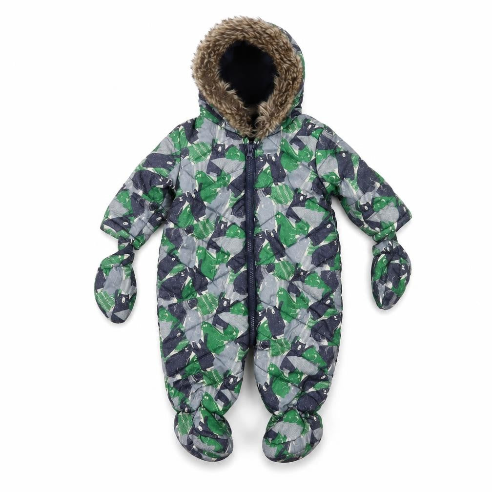 F&F Unisex Baby Multicoloured Animal Print Hooded Snowsuit 0-3 Months