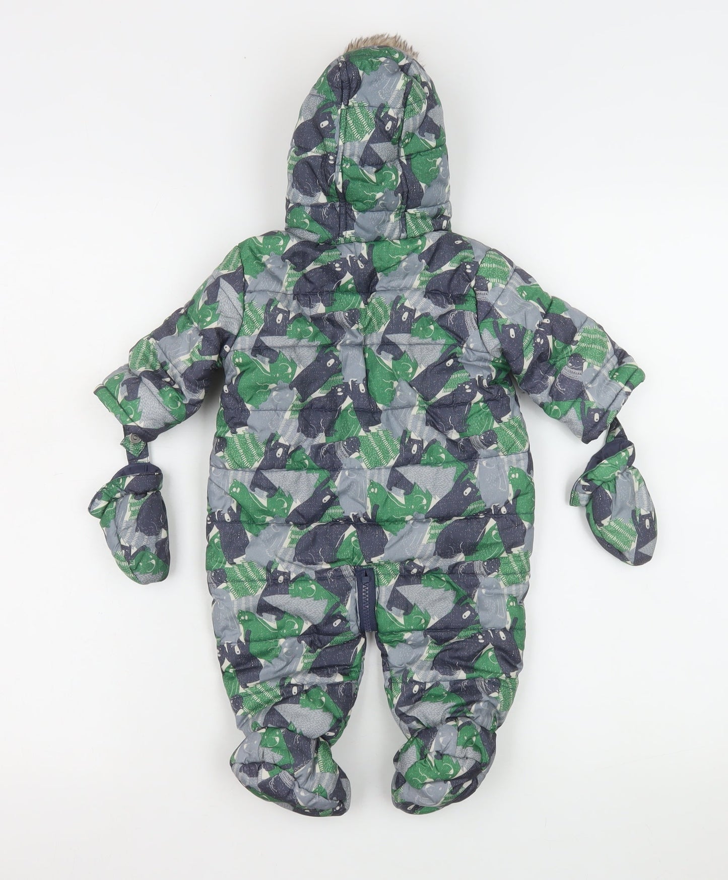 F&F Unisex Baby Multicoloured Animal Print Hooded Snowsuit 0-3 Months
