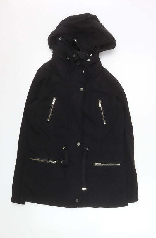 Reserved Women's Black Mid-Length Hooded Parka Jacket Size 6