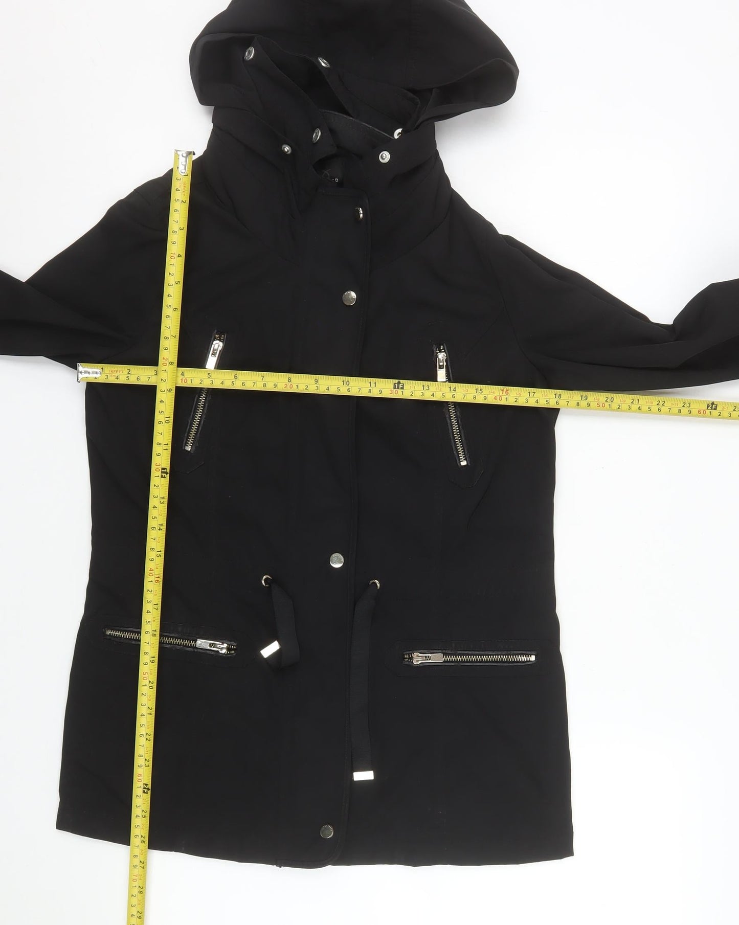 Reserved Women's Black Mid-Length Hooded Parka Jacket Size 6