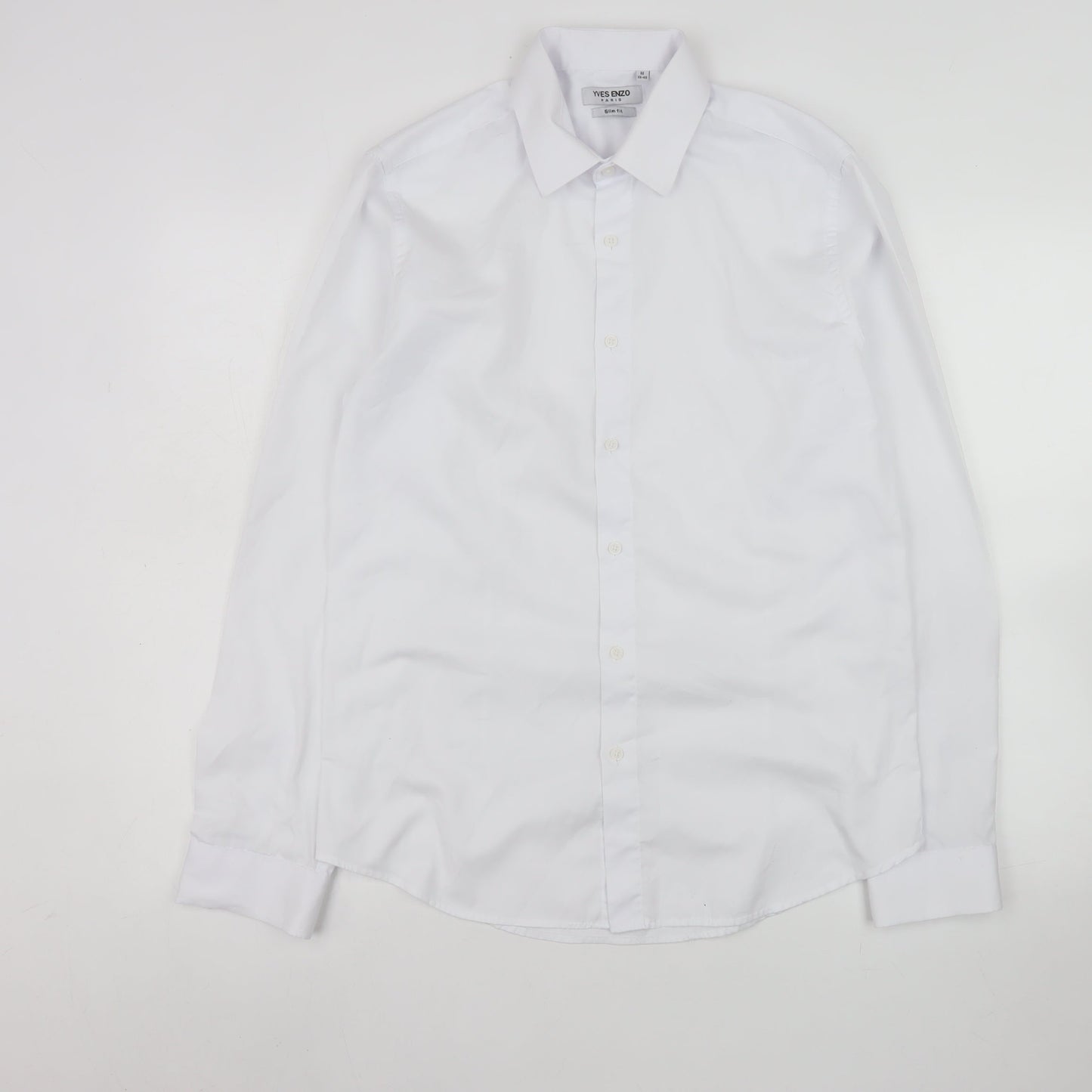Yves Enzo Men's White Slim Fit Long Sleeve Dress Shirt M 39cm