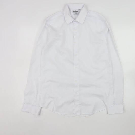 Yves Enzo Men's White Slim Fit Long Sleeve Dress Shirt M 39cm