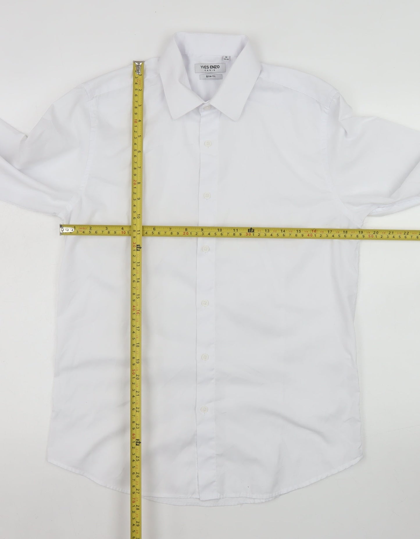 Yves Enzo Men's White Slim Fit Long Sleeve Dress Shirt M 39cm