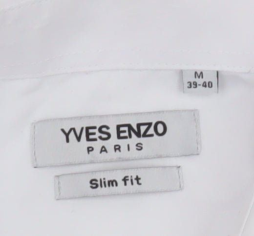 Yves Enzo Men's White Slim Fit Long Sleeve Dress Shirt M 39cm