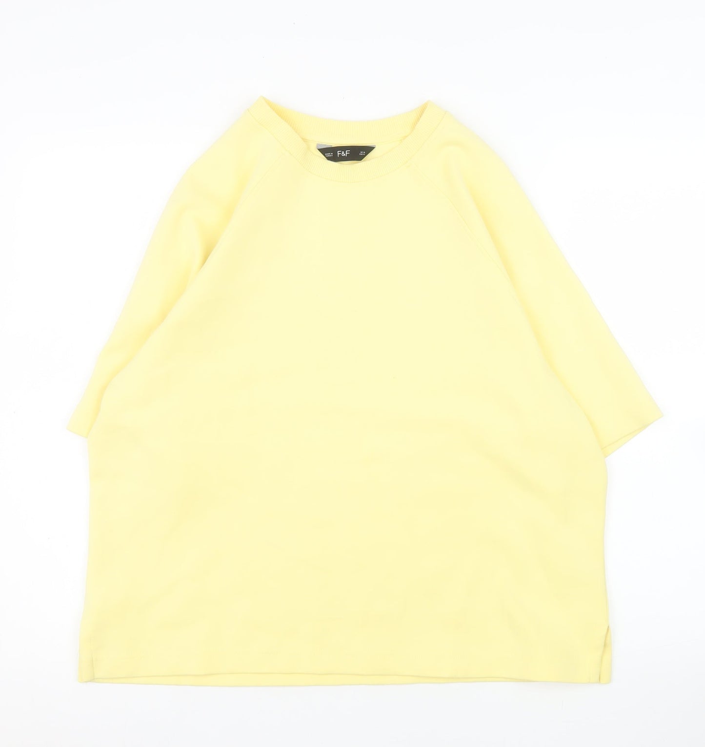 F&F Women Yellow Crew Neck 3/4 Sleeve Cotton Blend T-Shirt Size M