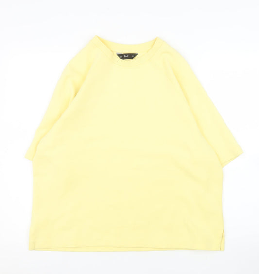 F&F Women Yellow Crew Neck 3/4 Sleeve Cotton Blend T-Shirt Size M