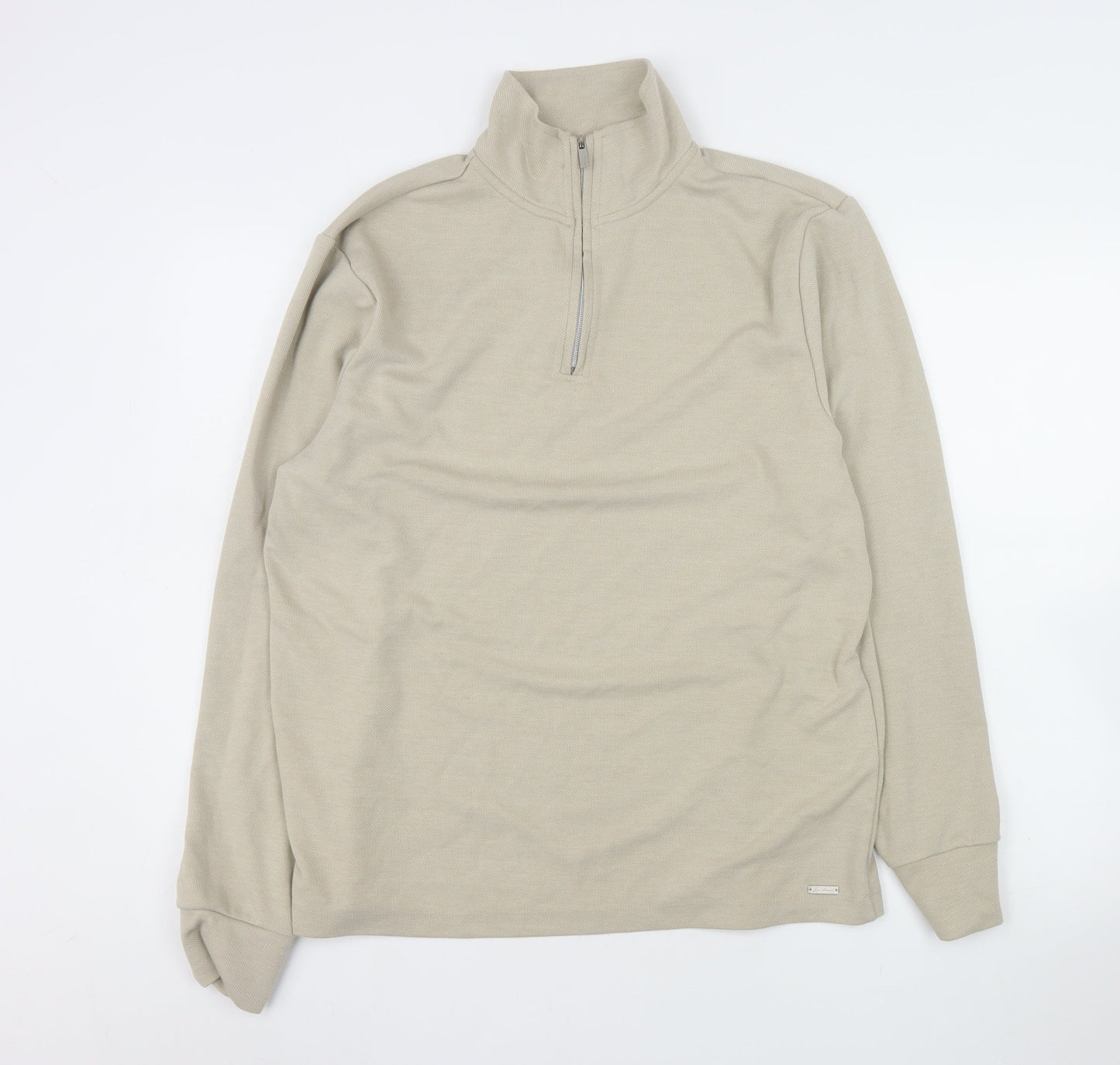 River Island Men's Beige 1/2 Zip Mock Neck Sweatshirt Size M