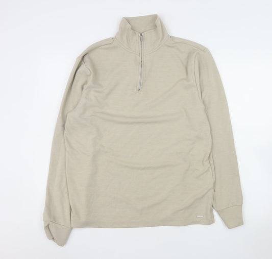 River Island Men's Beige 1/2 Zip Mock Neck Sweatshirt Size M