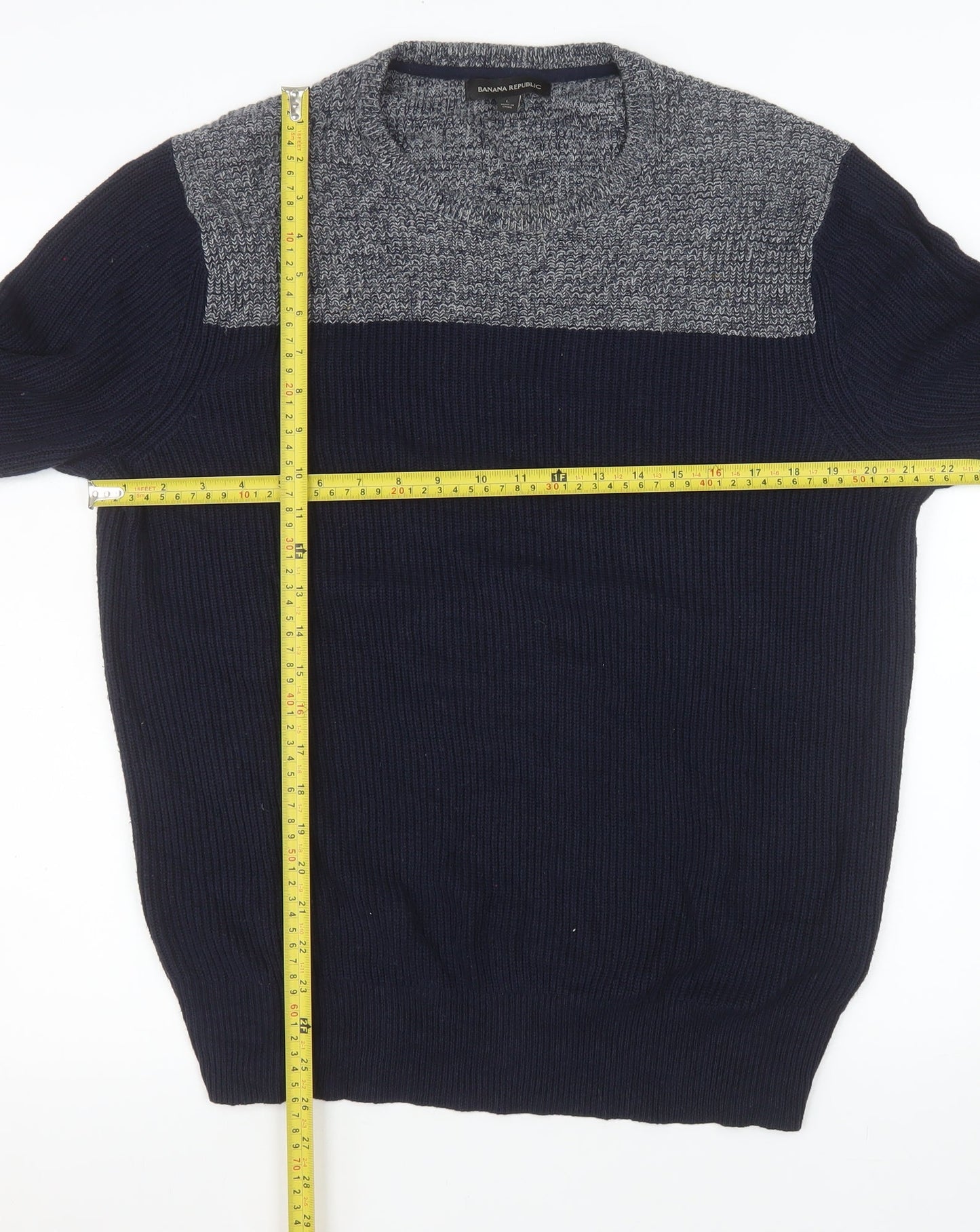 Banana Republic Men Blue Knit Crew Neck Pullover Jumper Size L