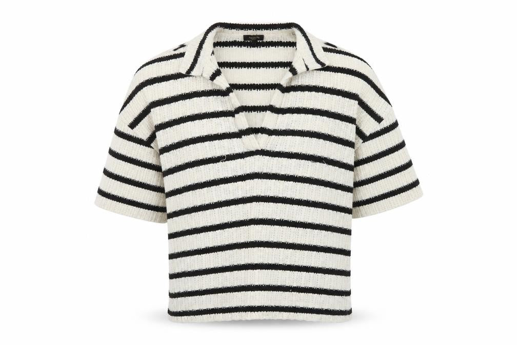 Massimo Dutti Men Black & White Striped Knit Collared L Pullover Jumper