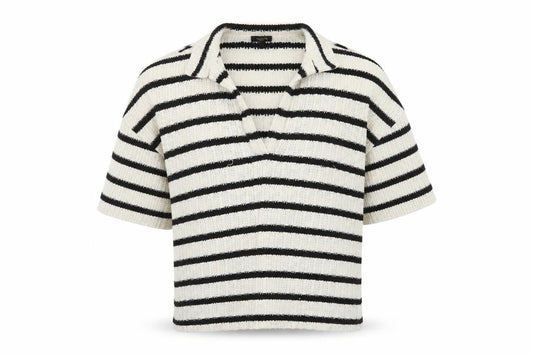 Massimo Dutti Men Black & White Striped Knit Collared L Pullover Jumper