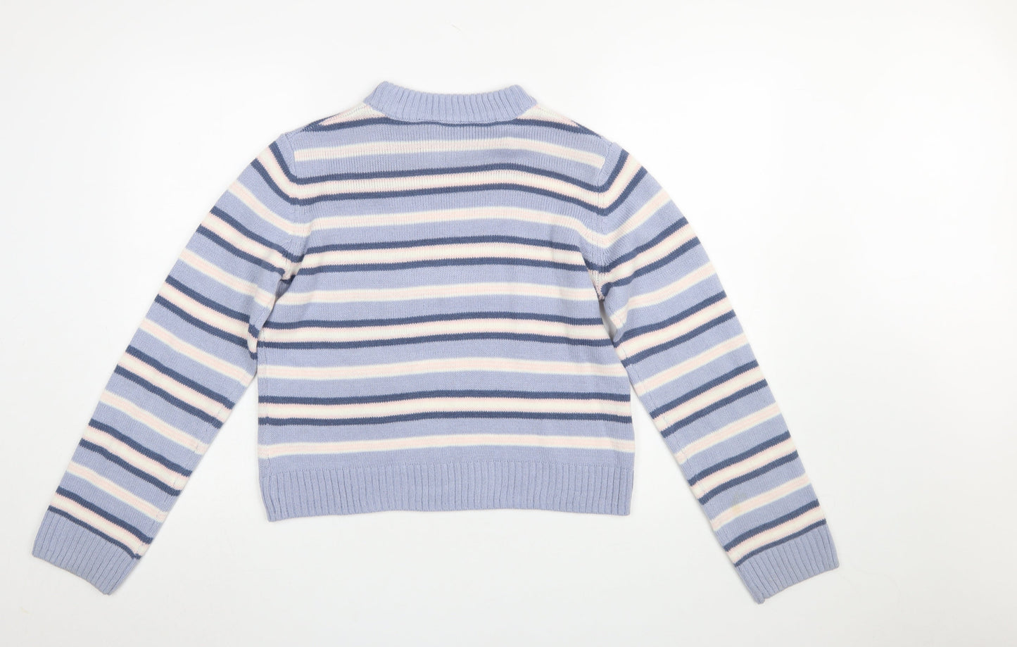 H&M Girls Blue Striped Acrylic Jumper UK 14+ Long Sleeve Crew Neck