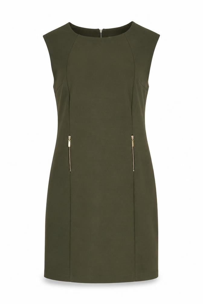 Sabrina Diamanti Women Green Sheath Knee Length Dress L Zip Accent