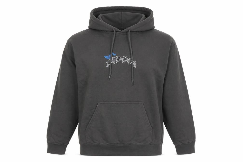 boohooMAN Men's Grey Pullover Hoodie S Graphic Skull Butterfly Design