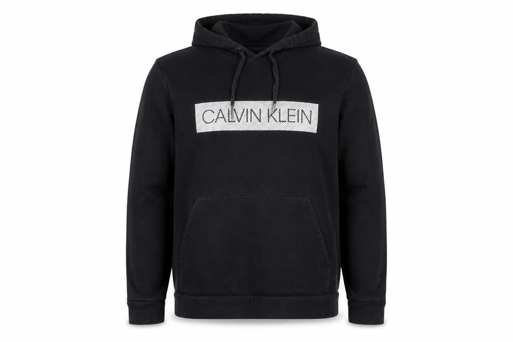 Calvin Klein Men’s Black Pullover Logo Hoodie Size M Cotton Fleece