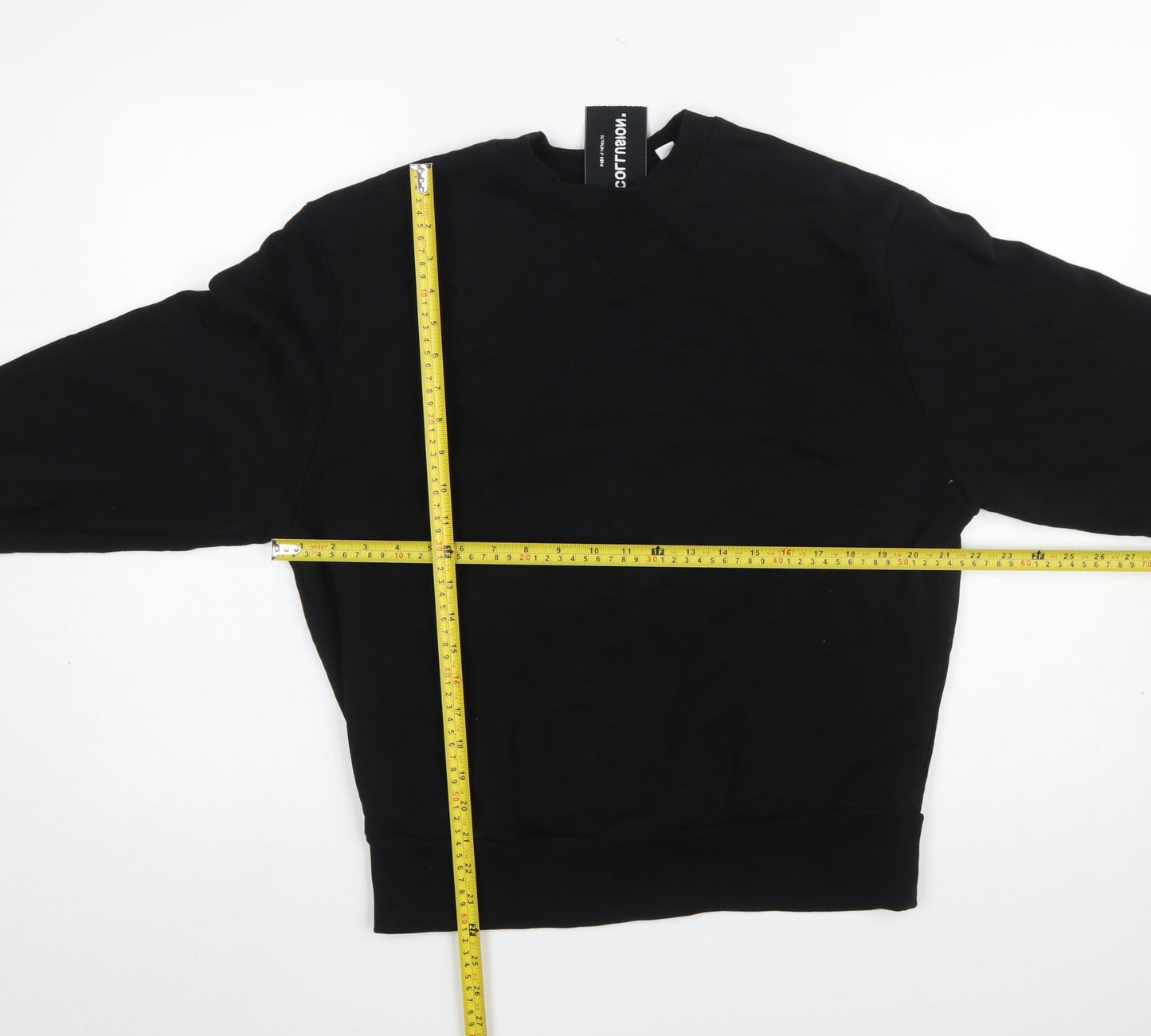 Collusion Men's Black XS Cotton Crew Neck Pullover Sweatshirt