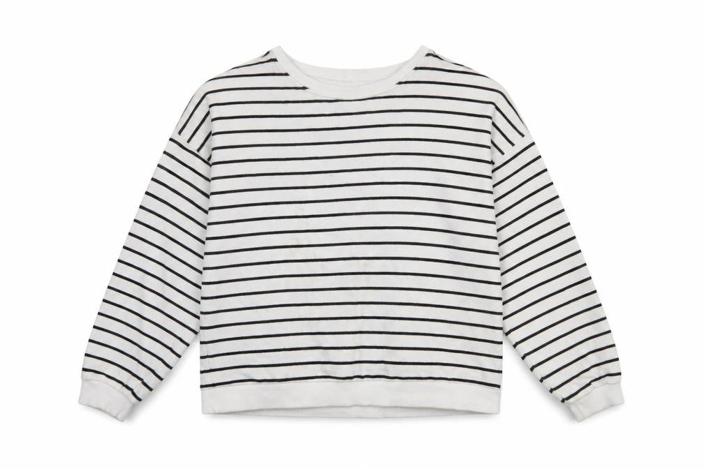 In Other Words Women White Black Striped Pullover Sweatshirt Medium