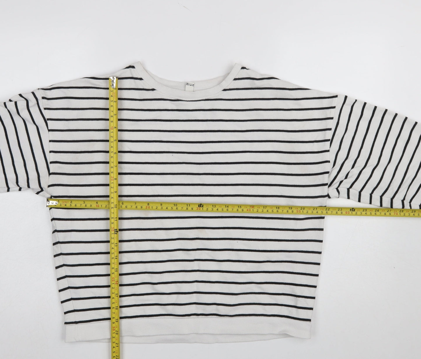 In Other Words Women White Black Striped Pullover Sweatshirt Medium