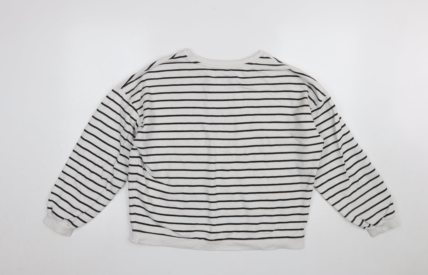 In Other Words Women White Black Striped Pullover Sweatshirt Medium