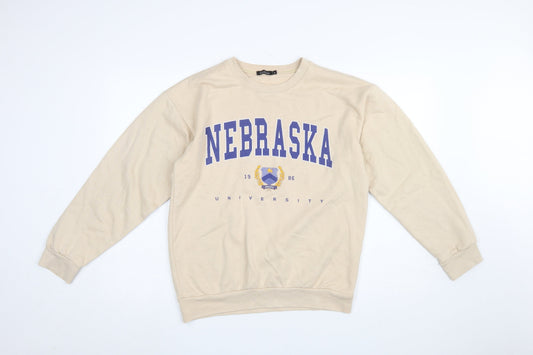 Boohoo Women Beige Nebraska University Pullover Sweatshirt M