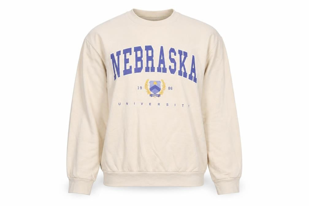 Boohoo Women Beige Nebraska University Pullover Sweatshirt M