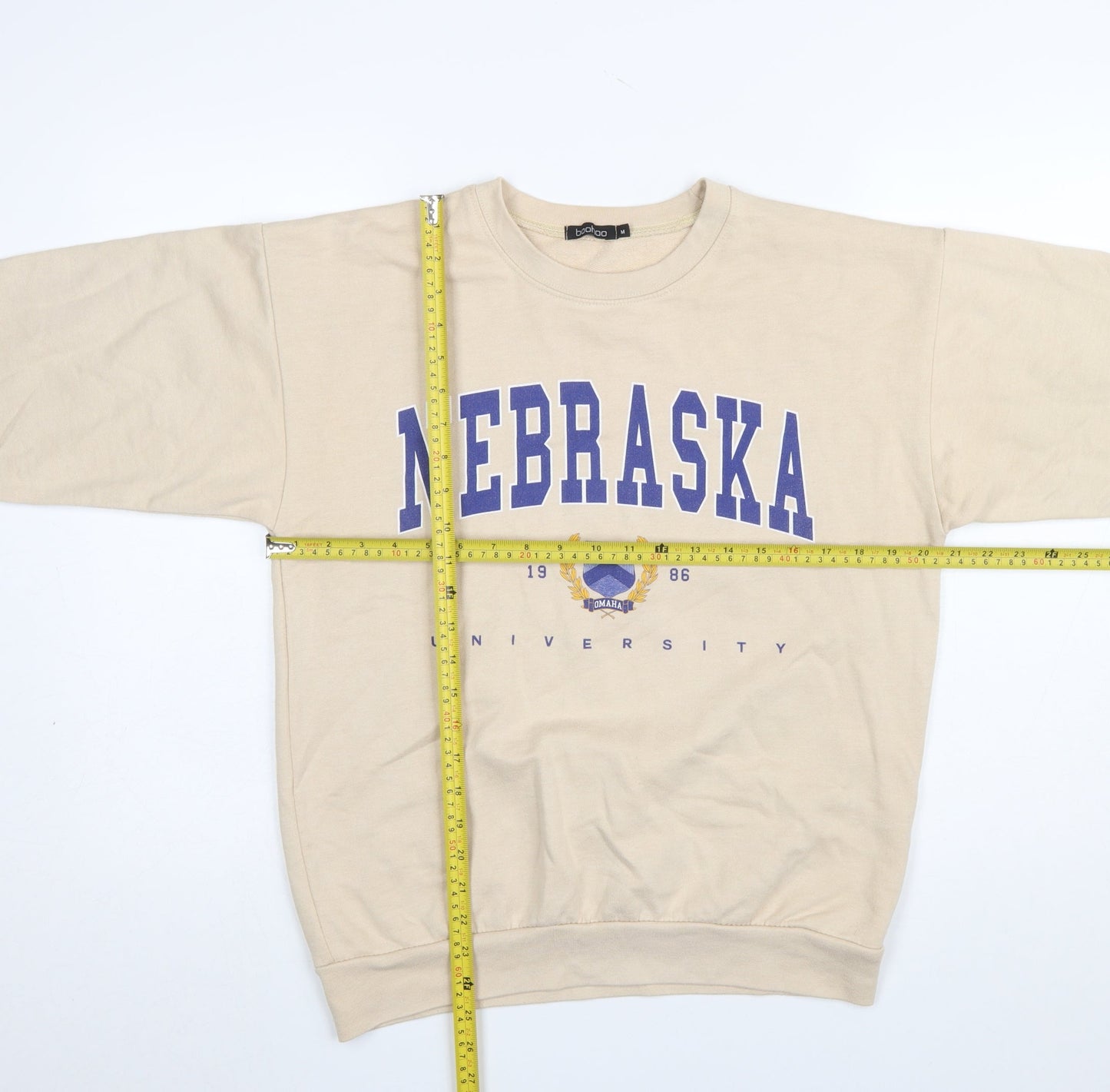 Boohoo Women Beige Nebraska University Pullover Sweatshirt M