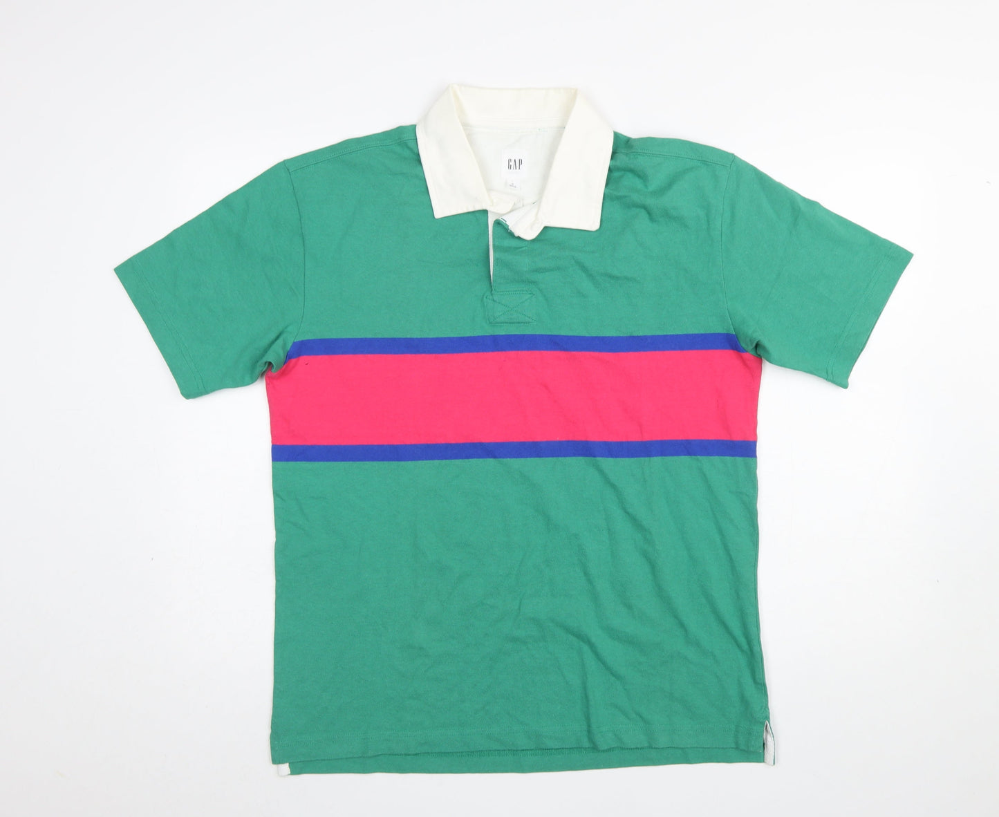 GAP Men's Green Colourblock Polo Shirt M 100% Cotton Classic Fit