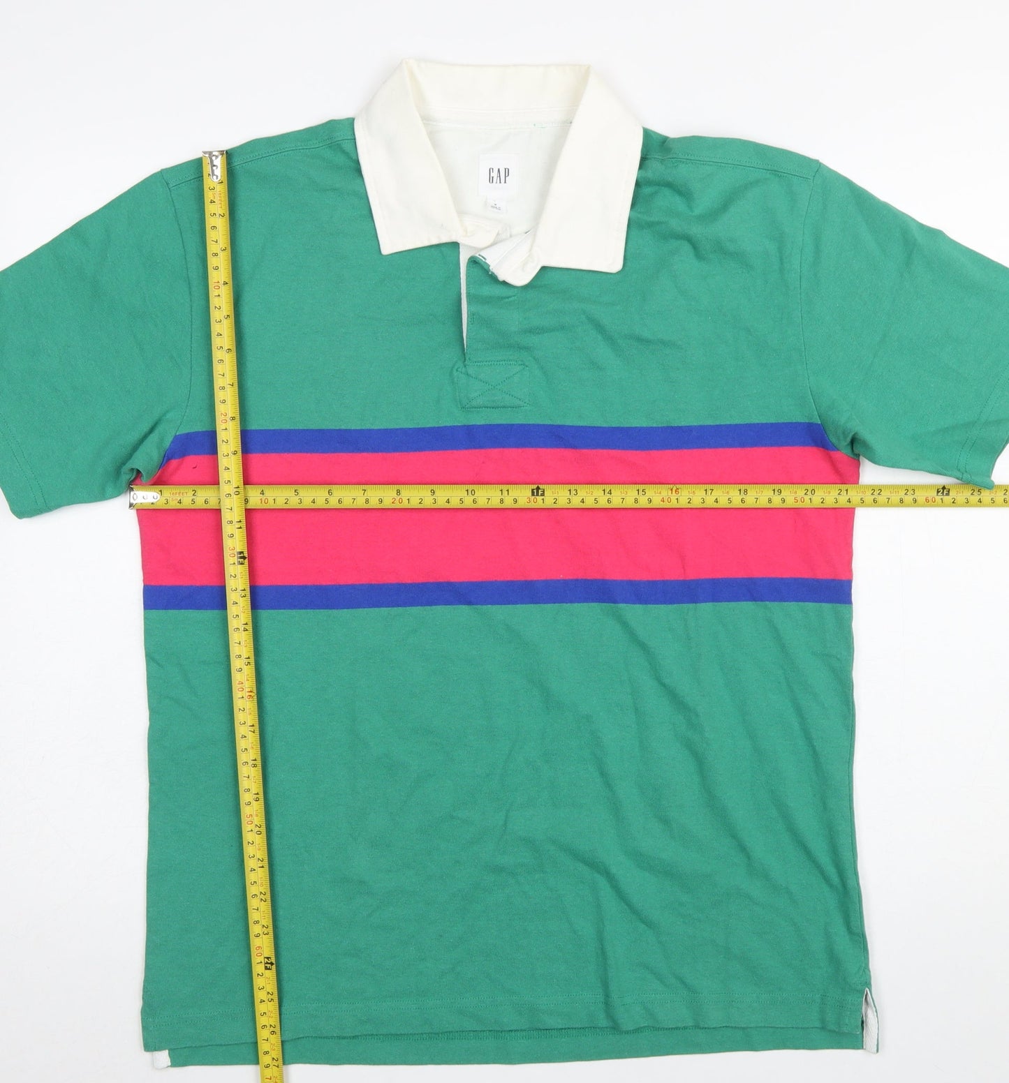 GAP Men's Green Colourblock Polo Shirt M 100% Cotton Classic Fit