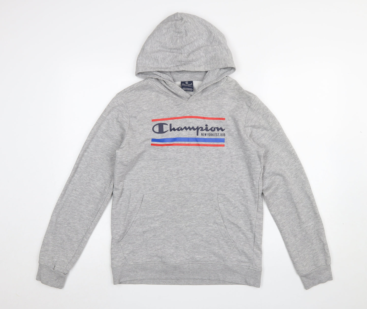 Champion Boys Grey Hoodie XL 13-14 Years Pullover Graphic Sweatshirt