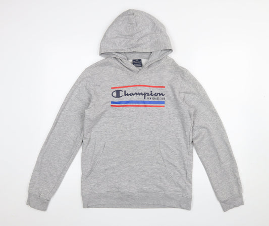 Champion Boys Grey Hoodie XL 13-14 Years Pullover Graphic Sweatshirt