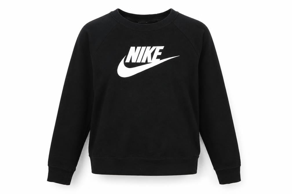 Nike Women Black Small Pullover Sweatshirt Cotton Blend Logo Crew Neck