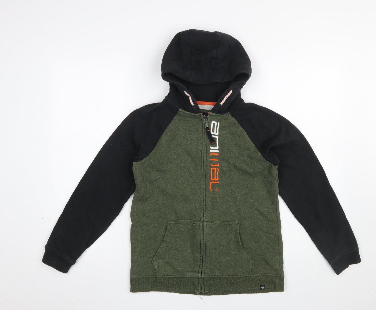 Animal Boys Green Black Full Zip Hoodie 13 Years Cotton Blend