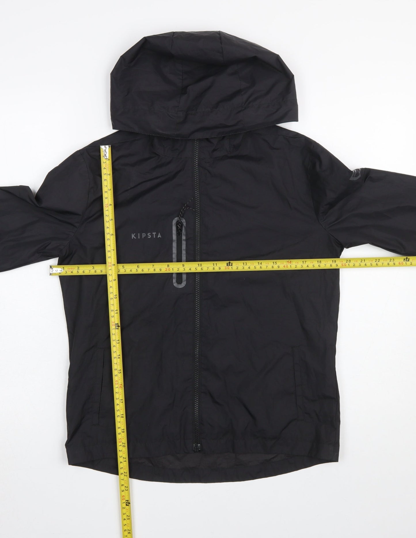 Kipsta Boys Black Windbreaker Jacket 14 Years Hooded Water Resistant