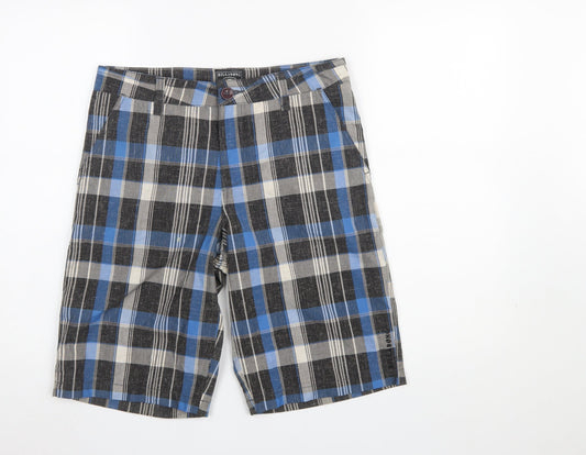 Billabong Boys Blue Plaid Chino Shorts Size 16 Polyester Cotton Blend