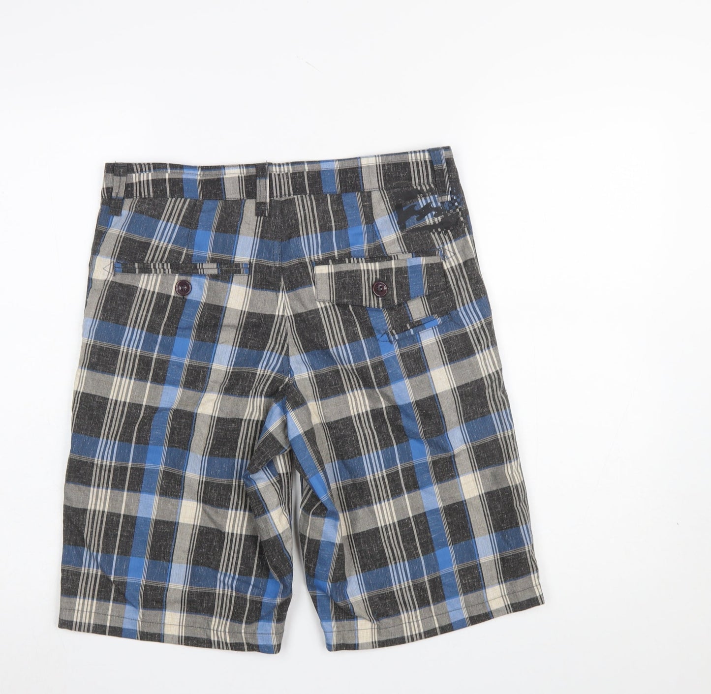 Billabong Boys Blue Plaid Chino Shorts Size 16 Polyester Cotton Blend