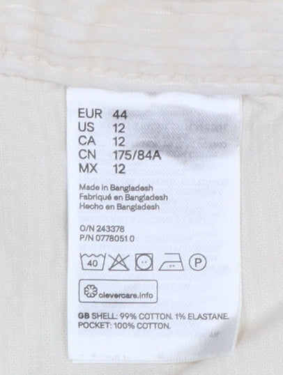 H&M Women Beige Corduroy Chino Trousers Size 16 Regular Fit