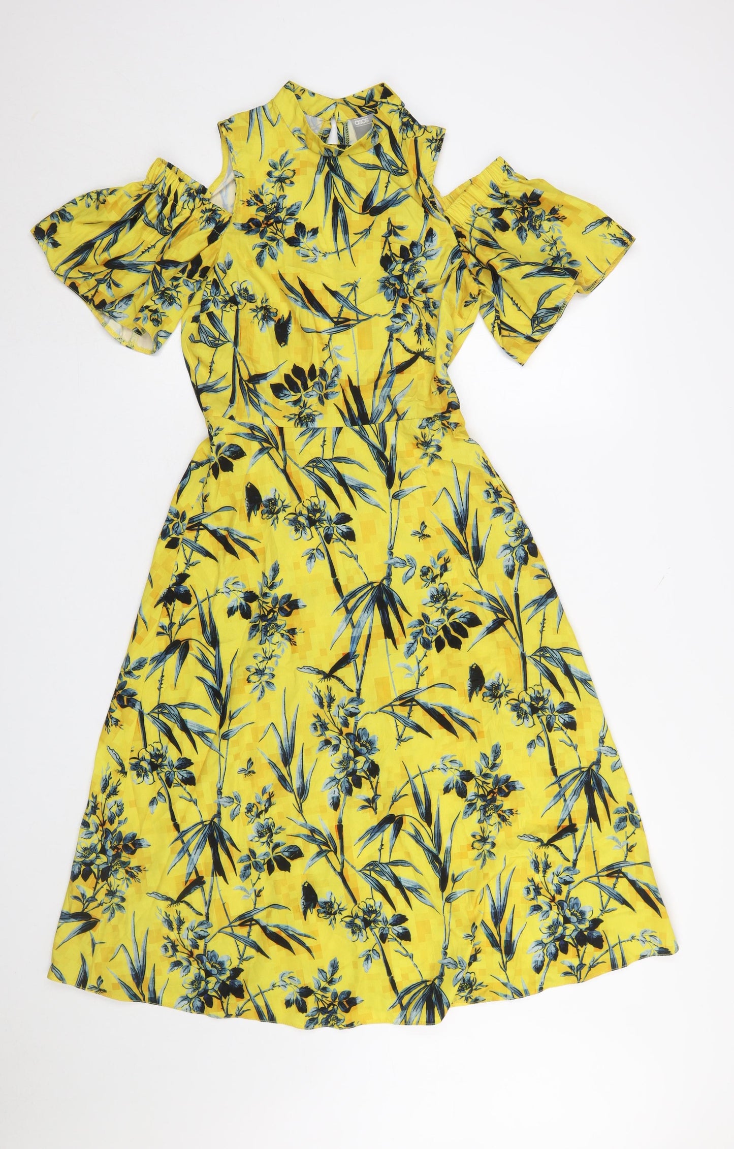 ASOS Women’s Yellow Floral Cold Shoulder Midi Dress Size 4