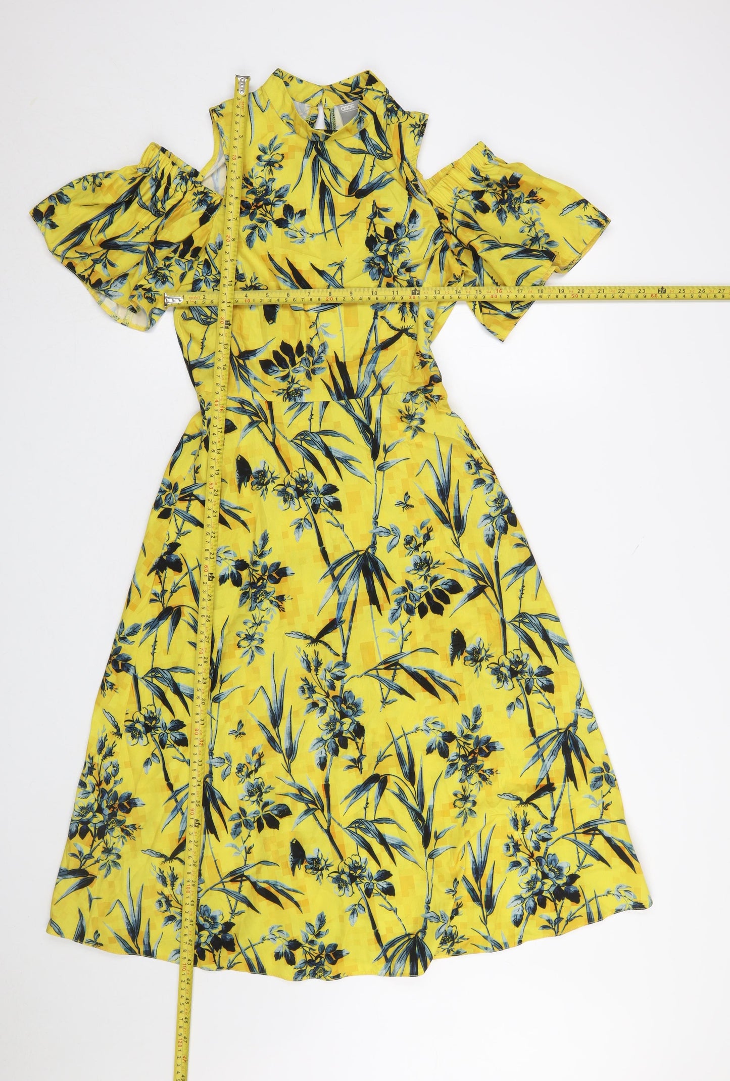 ASOS Women’s Yellow Floral Cold Shoulder Midi Dress Size 4