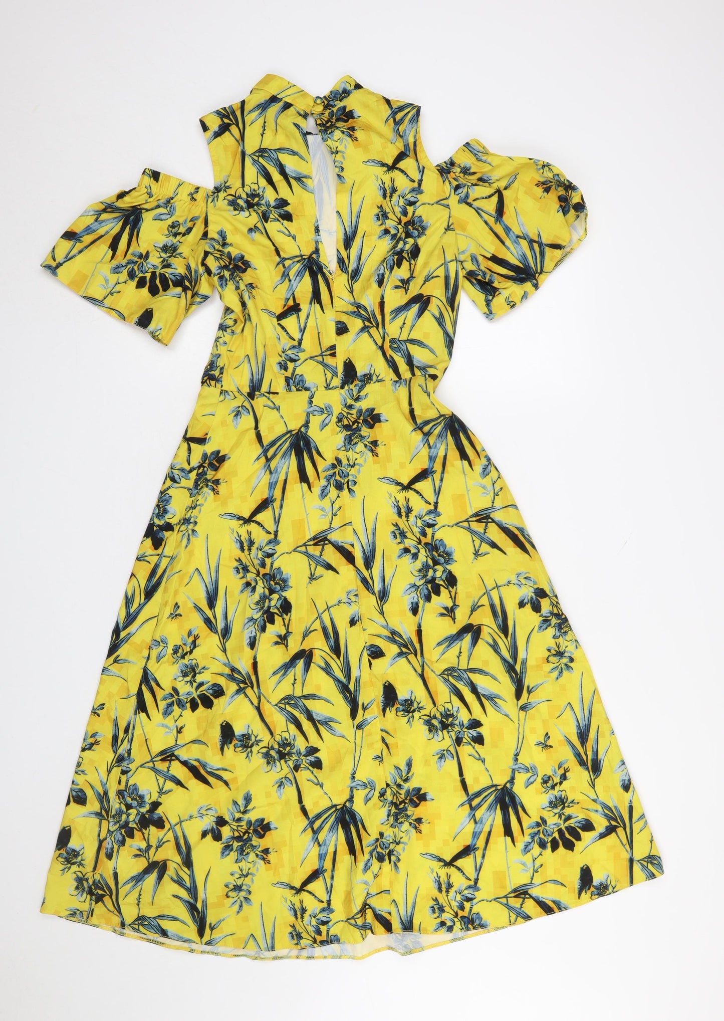 ASOS Women’s Yellow Floral Cold Shoulder Midi Dress Size 4