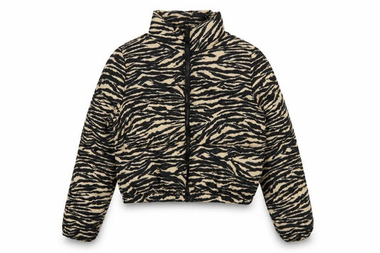 H&M Divided Women’s XS Animal Print Puffer Jacket Black Beige