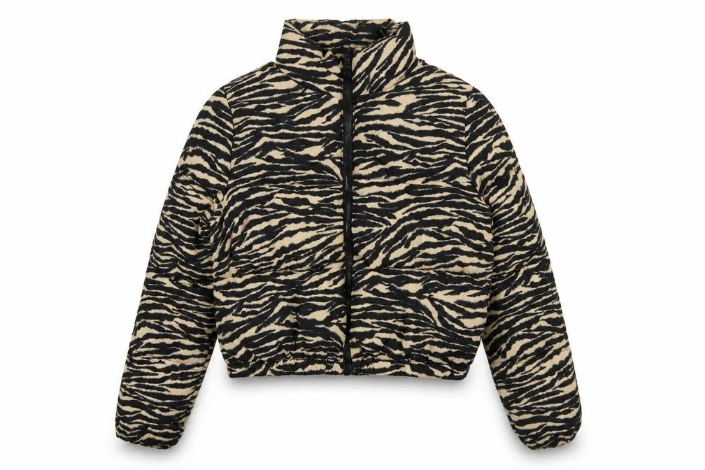 H&M Divided Women’s XS Animal Print Puffer Jacket Black Beige
