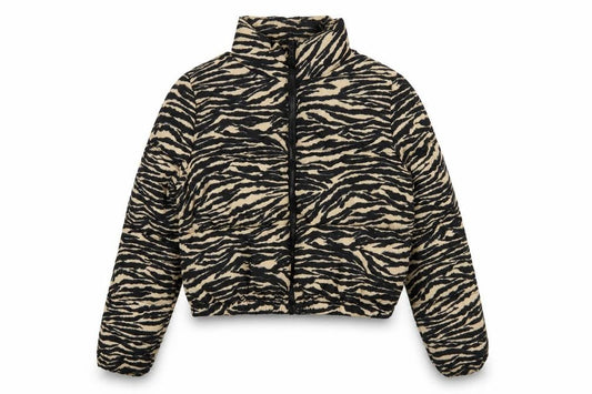 H&M Divided Women’s XS Animal Print Puffer Jacket Black Beige