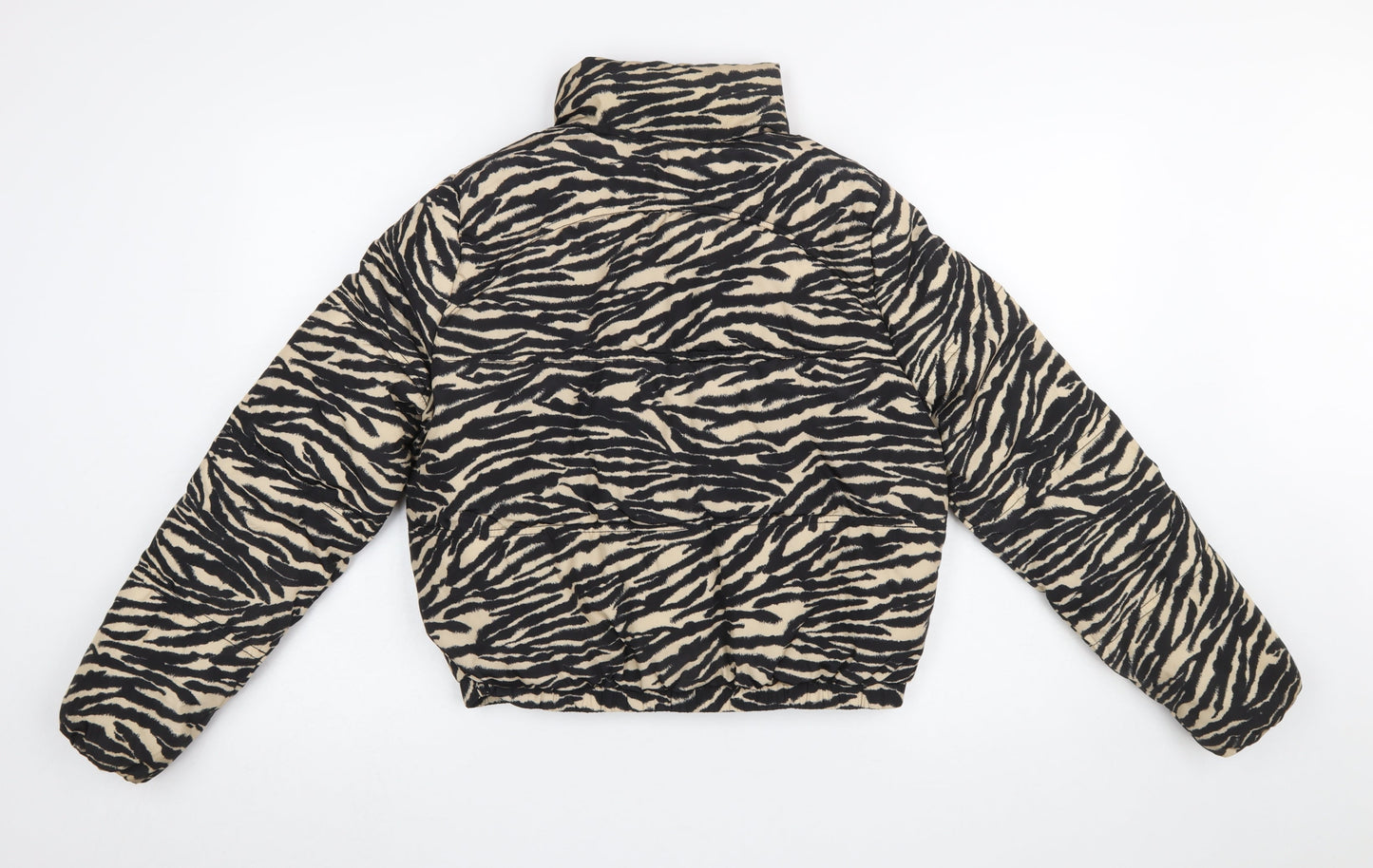 H&M Divided Women’s XS Animal Print Puffer Jacket Black Beige