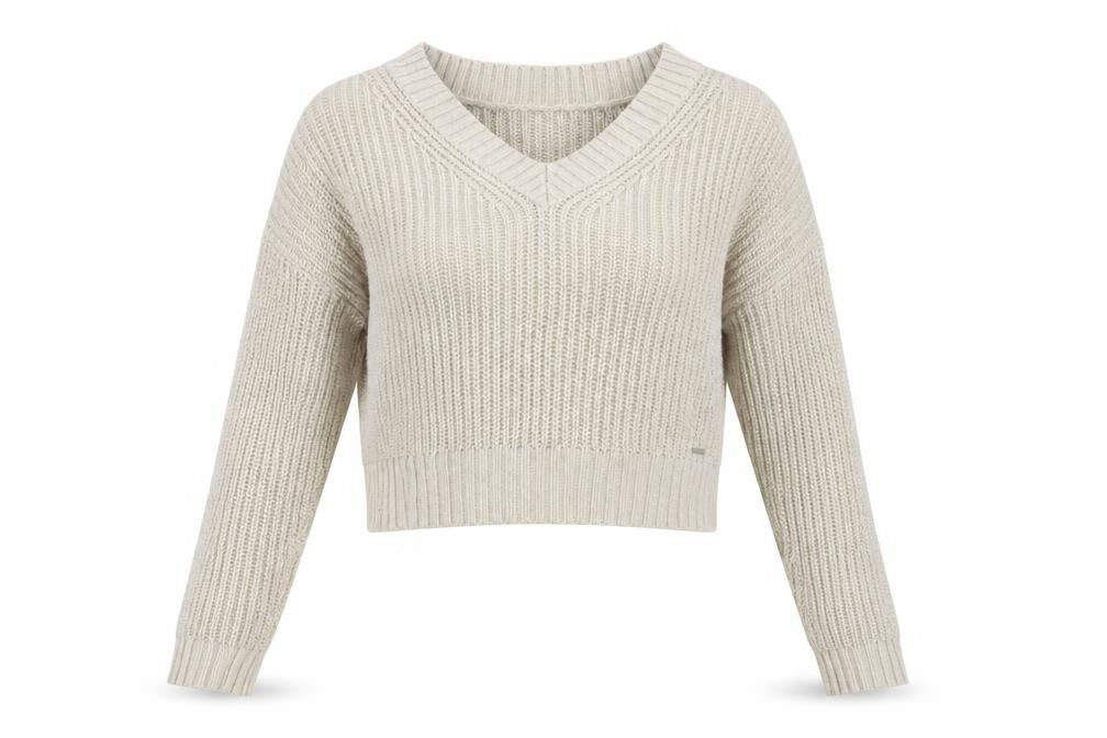 Hollister Women Beige Chunky-Knit V-Neck Pullover Jumper XS