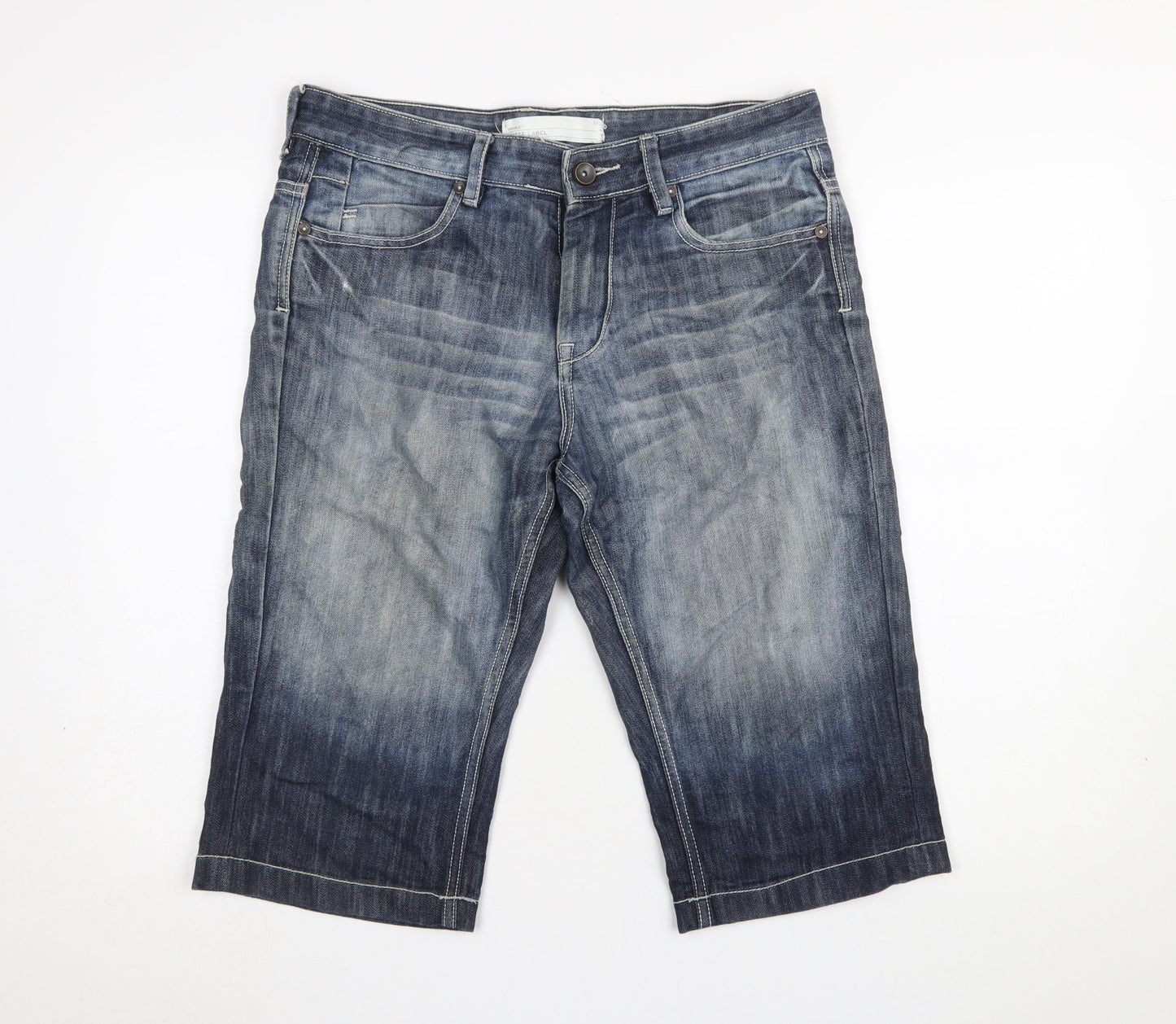 White Label Men's Blue Denim Chino Shorts Size 32 Casual Regular Fit