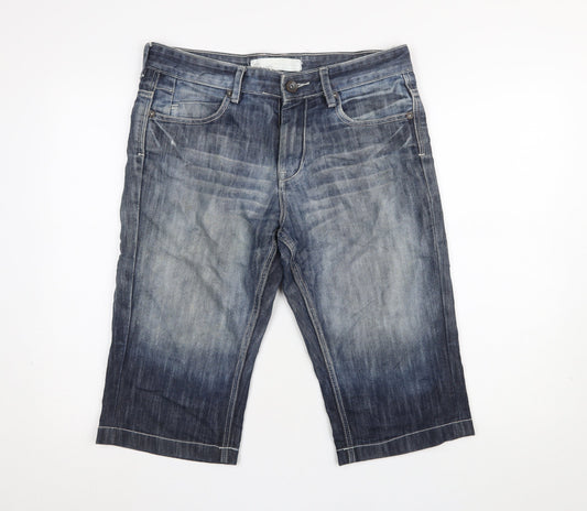White Label Men's Blue Denim Chino Shorts Size 32 Casual Regular Fit