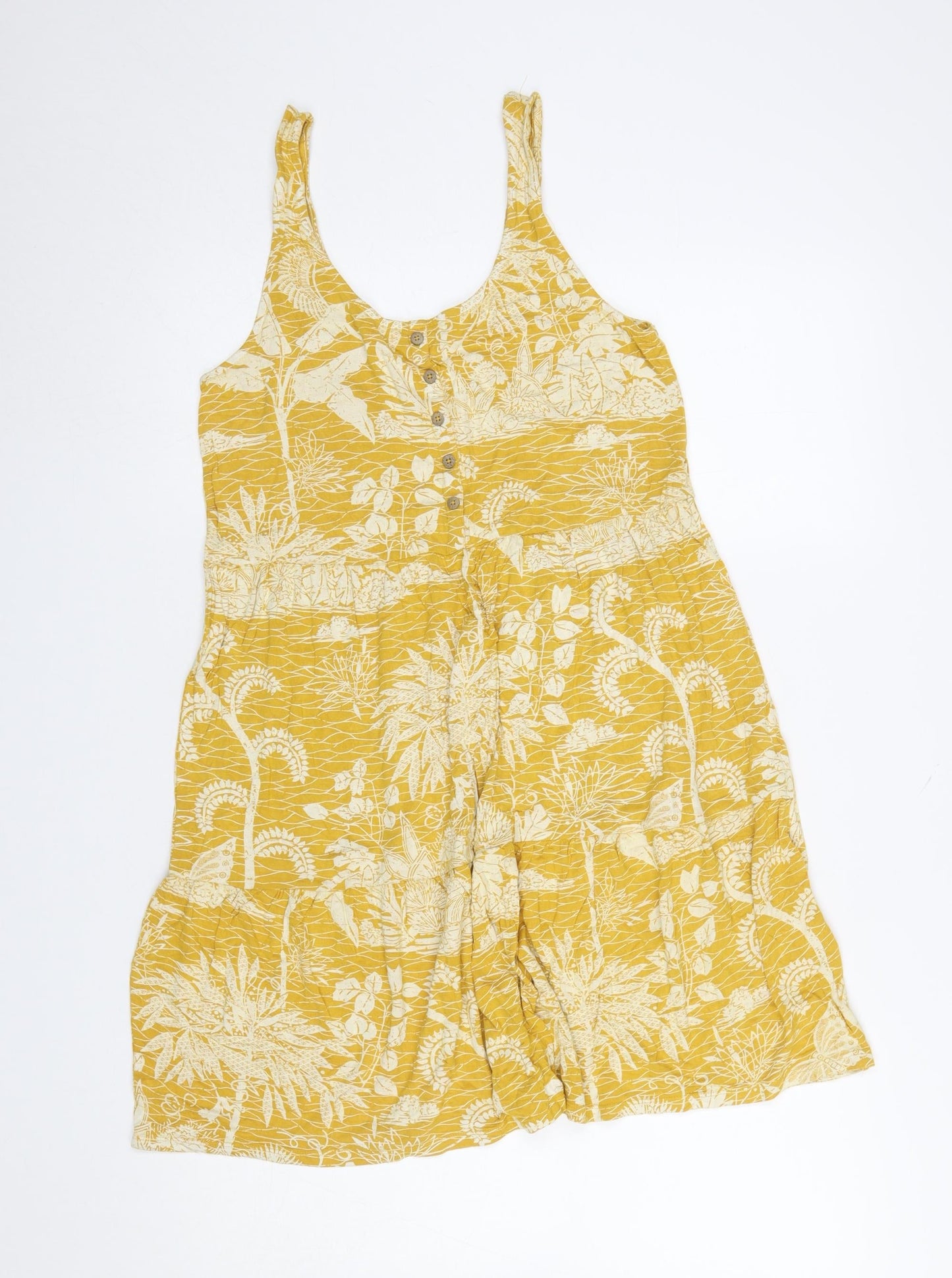 Next Women Yellow Floral Viscose Sleeveless Summer Dress Size 10